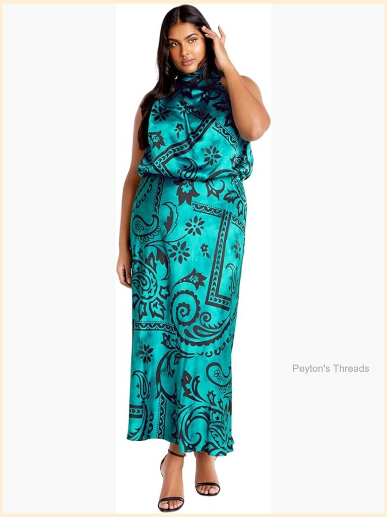 Plus Size Maxi Dress Blouson Silhouette High Neck
